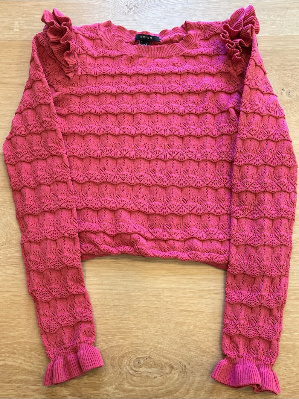 Forever 21 Hot Pink Ruffle Shoulder Scoop Knit Sweater